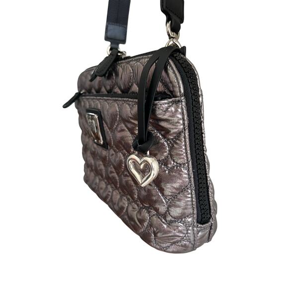 Brighton Koko Metallic Organizer Pewter Heart To Heart Crossbody Wallet H5518R - Picture 5 of 10